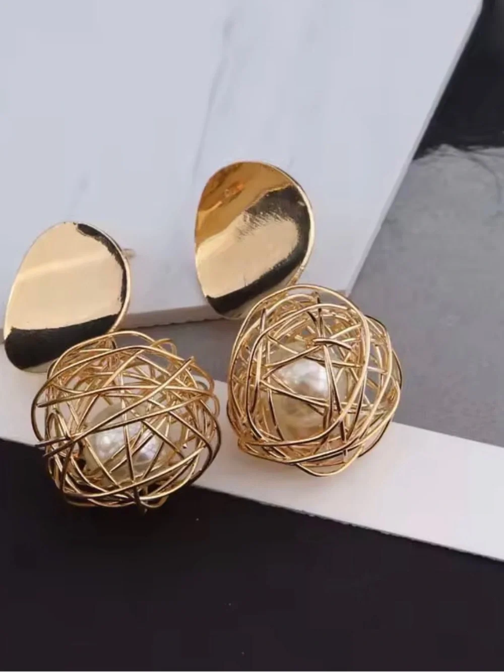 Zara Gold Wire Orb Drop Earrings with Pearl